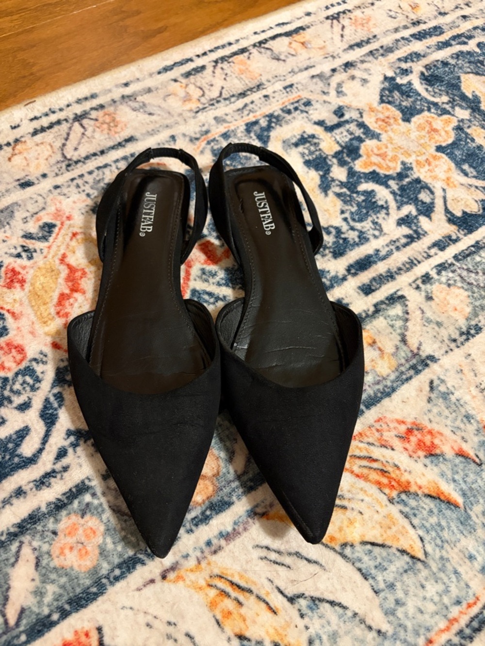 JustFab Black Pointed Slingback Mules